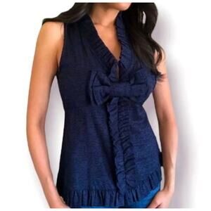 Marc by Marc Jacobs Women's Navy Sleeveless Textured Ruffle Blouse Size 2
